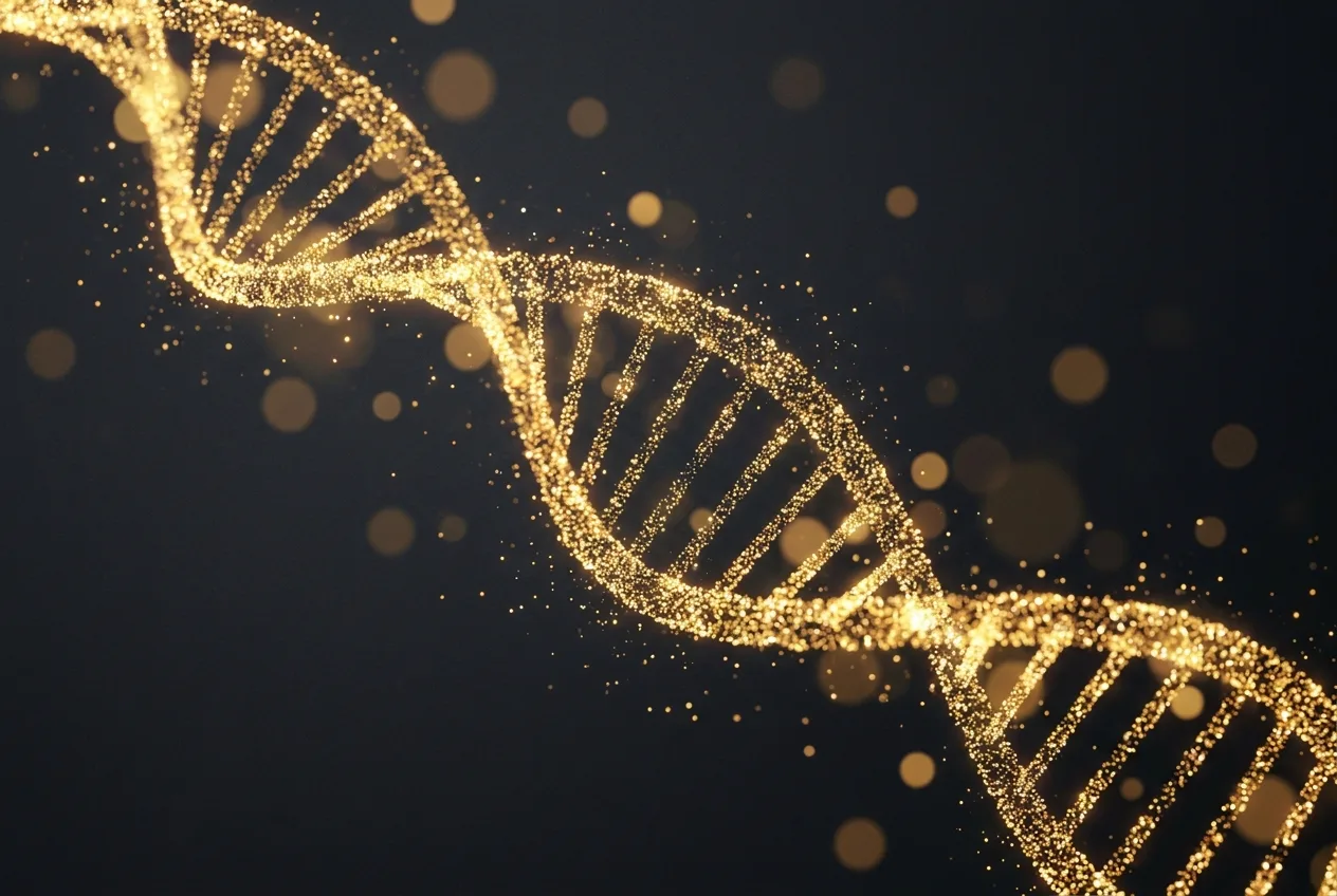 Goldene DNA-Helix als Sinnbild für zahnmedizinische Longevity